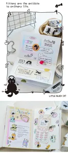 Detailed view of Little Black Cat washi tape set and stickers used in journaling layout