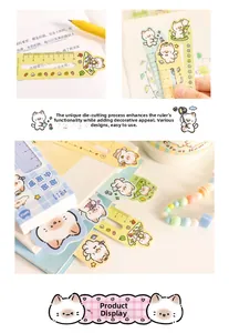Close-up of cute cartoon Siamese cat bookmarks with 0-5cm functional scale rulers