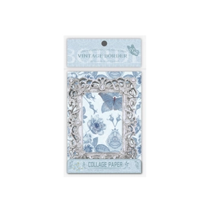 Vintage border collage paper set with 10 sheets of light blue retro floral frames