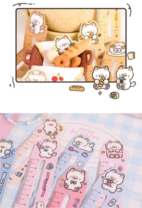 Detail of cute cat shaped bookmark rulers with 5cm scale for stationery journaling