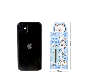Cat-shaped bookmarks packaging box shown next to a smartphone for size scale comparison