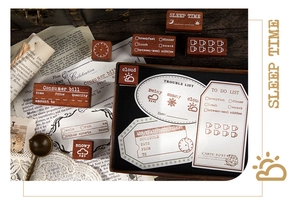 Détail de tampons en bois pour planning hebdomadaire avec gaufrage pour scrapbooking