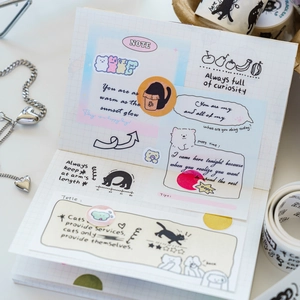 Cute black cat series washi tape and stickers for creative scrapbooking on grid notebook