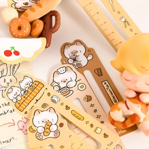 Cute Siamese cat themed bookmark rulers set with afternoon tea illustrations