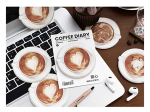 Detail of 30pcs vintage coffee latte art heart sticky notes from the Coffee Diary collection
