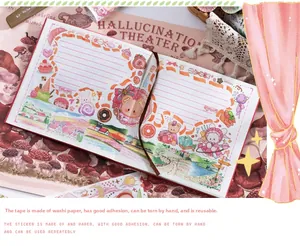 Dettaglio di nastro washi decorativo con orsetti a cartone animato applicato sul diario