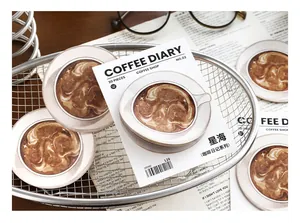 Detailed view of coffee latte art stickers with 30 pieces from the Coffee Diary collection