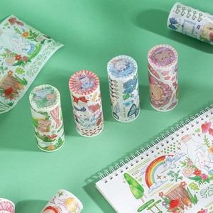 Nastro Washi a Cartone Animato con Foglia Oro Fiaba della Foresta Ampio Nastro Adesivo Decorativo per Scrapbooking Fai-da-Te