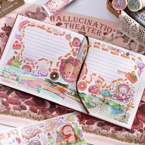 Set di nastri washi con orsetti colorati e timbratura dorata con taccuino decorativo rosso