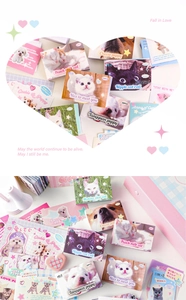 Détail de stickers mignons d'animaux avec des motifs de chats et chiens en rose