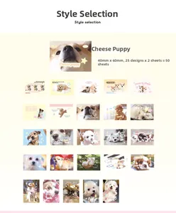 Détail de 50 feuilles d'autocollants chiots Cheese de 40x60mm avec motifs de chiens mignons