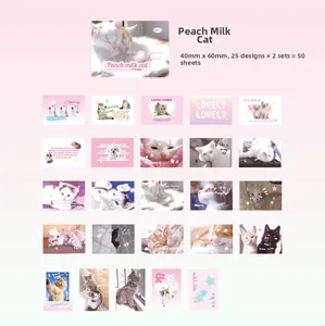 Détail montrant 50 feuilles d'autocollants chat mignons avec 25 photos d'animaux variés