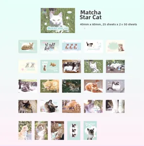 Vue détaillée de 50 autocollants de chats pour scrapbooking avec divers motifs mignons