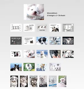 Grille détaillée de 25 stickers chiots mignons, lot de 50 feuilles, taille 40x60mm