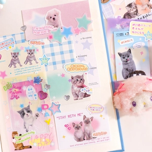 Set de 50 autocollants mignons pour scrapbooking avec chatons et chiots en tons pastels