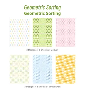 Detail of 18pcs geometric scrapbooking papers showing vellum and kraft textures