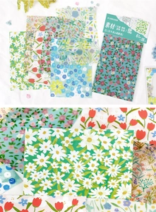Detail of floral collage papers with daisy and tulip patterns for scrapbooking decor