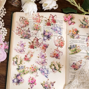Vintage Blumen PET-Aufkleber mit Teekannen-Mustern für Scrapbooking und DIY Journal