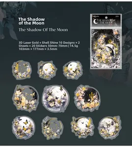 Λεπτομέρεια των αυτοκόλλητων PET Moon Shadow με 3D χρυσό λέιζερ και εφέ κοχυλιού