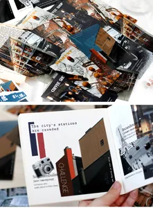 Detail of vintage city architecture stickers showing collage layout for journaling