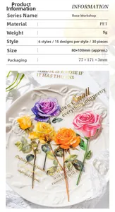 Detailed PET rose stickers on white embossed ceramic plate for creative DIY crafts