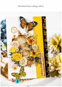 Detalle de pegatinas PET con jaula de pájaros y mariposas para diarios y álbumes