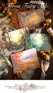 Detail of Forest Fairytale vintage scrapbooking paper with botanical floral art illustrations
