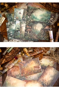 Detail of Forest Fairy Tale vintage craft paper showing botanical and mushroom motifs