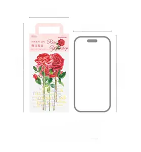Detailed view of 30 large vintage rose stickers with dimensions compared to iPhone