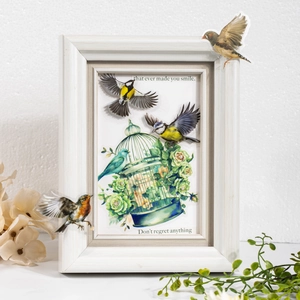 Pegatinas PET de jaula de pájaros vintage con pájaros y rosas en marco de madera