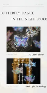 Détail macro des autocollants papillon à effet nacre et finition laser argentée