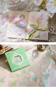 Détail d'autocollants papillons en PET holographique pour scrapbooking et effets de lumière
