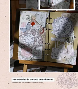 Détail de papier scrapbooking vintage avec motifs floraux et papillons sur un mini chevalet
