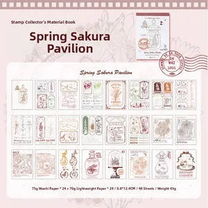 Détail de 48 feuilles de scrapbooking vintage avec motifs de timbres sur papiers spéciaux