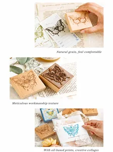 Detail of butterfly beech wood stamps for DIY scrapbooking and journal decoration