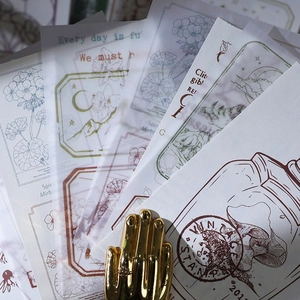 Papier de scrapbooking vintage avec motifs botaniques et présentoir de main dorée
