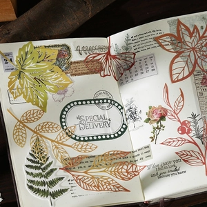 Pegatinas de hojas cortadas con láser para scrapbooking con estética botánica vintage