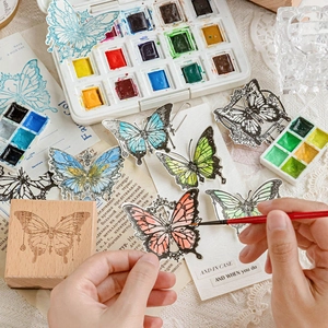Tampon papillon en bois vintage et autocollants décoratifs pour scrapbooking DIY