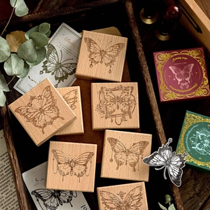 Set de tampons papillon en bois de hêtre vintage pour décoration de scrapbooking DIY