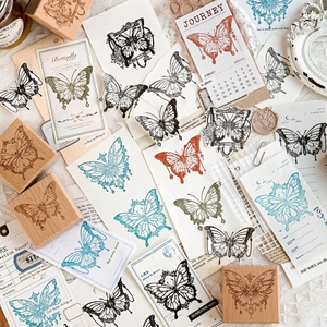Set de tampons papillon en bois de hêtre avec autocollants et matériel de scrapbooking