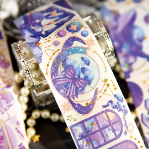 Nastro washi vintage Twilight Mystery con motivi magici di stelle e lune viola da sogno