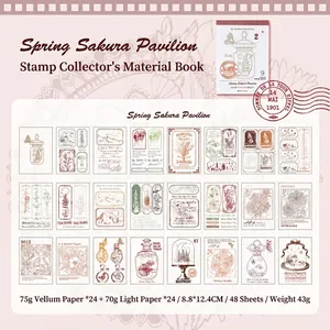 Retro DIY scrapbooking material book with 48 sheets of vintage botanical and label paper