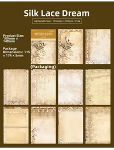Detalle de dimensiones y diseños de papel de encaje vintage para scrapbooking
