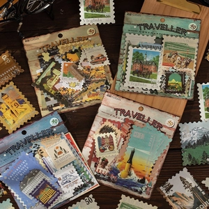 Pegatinas de Sello de Viajero Vintage para Scrapbooking DIY Diario Estampado en Caliente Papel Couché Retro Pegatinas Decorativas