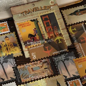 Set de pegatinas de viaje vintage con monumentos mundiales y detalles de plata