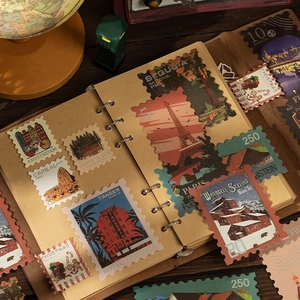 Pegatinas vintage estilo sellos con plata para decoración de álbumes de viajes