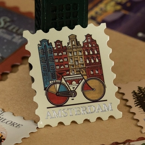 Pegatina vintage tipo sello con lámina plateada de Ámsterdam para manualidades