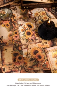 Vintage burnt edges paper with sunflowers and butterflies for journal collage