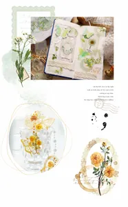 Macro shot of vintage lace flower and butterfly stickers on a journal layout