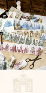 Nahaufnahme von Palace Architect Washi Tape mit handgezeichneten Kathedralen-Skizzen